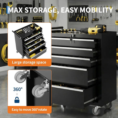 Rolling Heavy Duty Tool Chest with 5 Drawers and Locking Wheels
