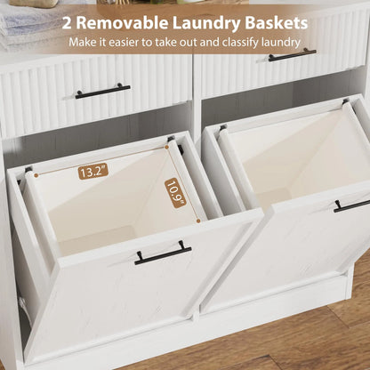 Wood Tilt Out Laundry Hamper Cabinet With Drawers and Baskets