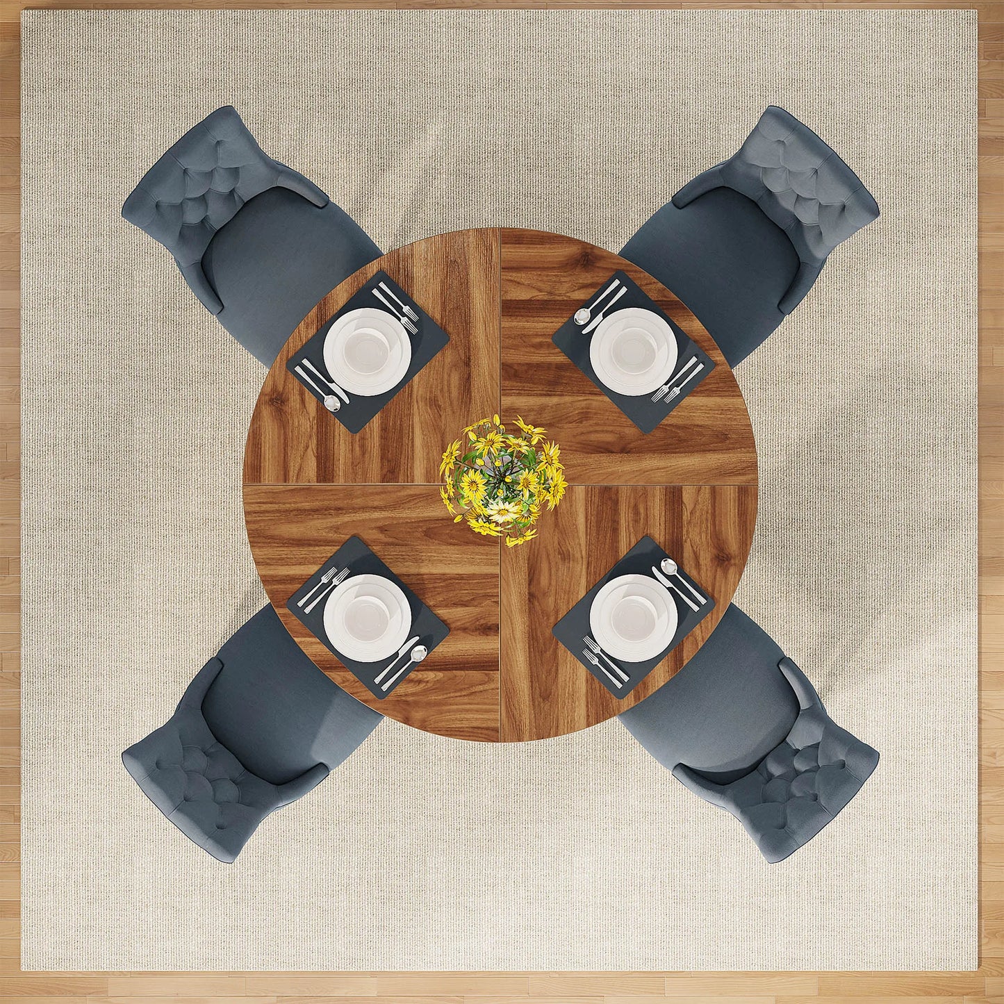 47 inch Round Dining Table for 4