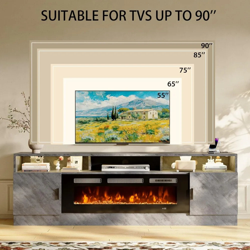 36-inch Electric Fireplace TV Stand for TVs Up to 80" with LED Lights
