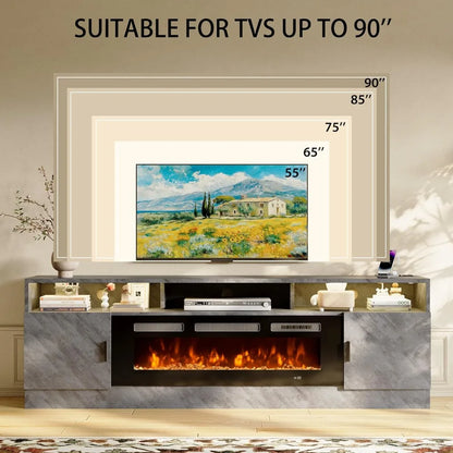 36-inch Electric Fireplace TV Stand for TVs Up to 80" with LED Lights