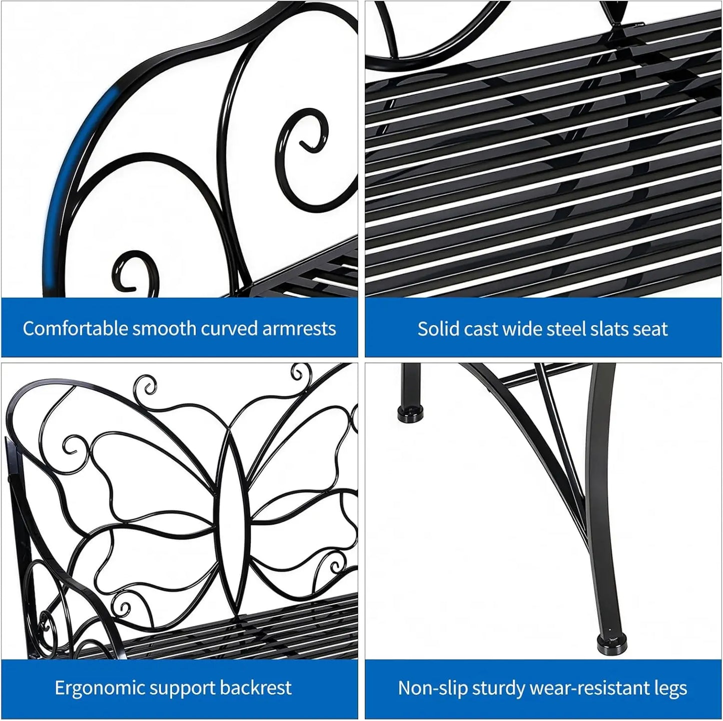 Rust-resistant Butterfly Bench with Arm rests for the backyard, balcony, or porch