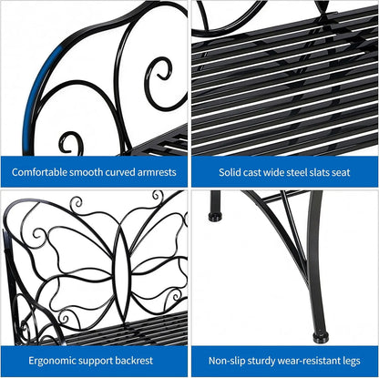 Rust-resistant Butterfly Bench with Arm rests for the backyard, balcony, or porch