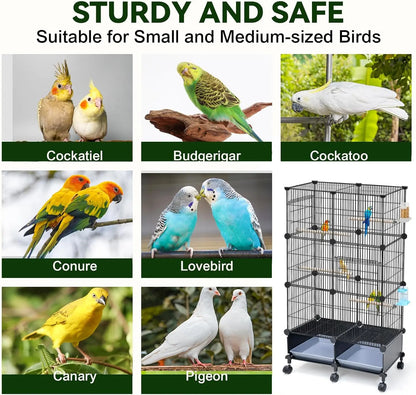Tall 46-Inch Bird Cage with Slide-Out Trays for Easy Cleaning