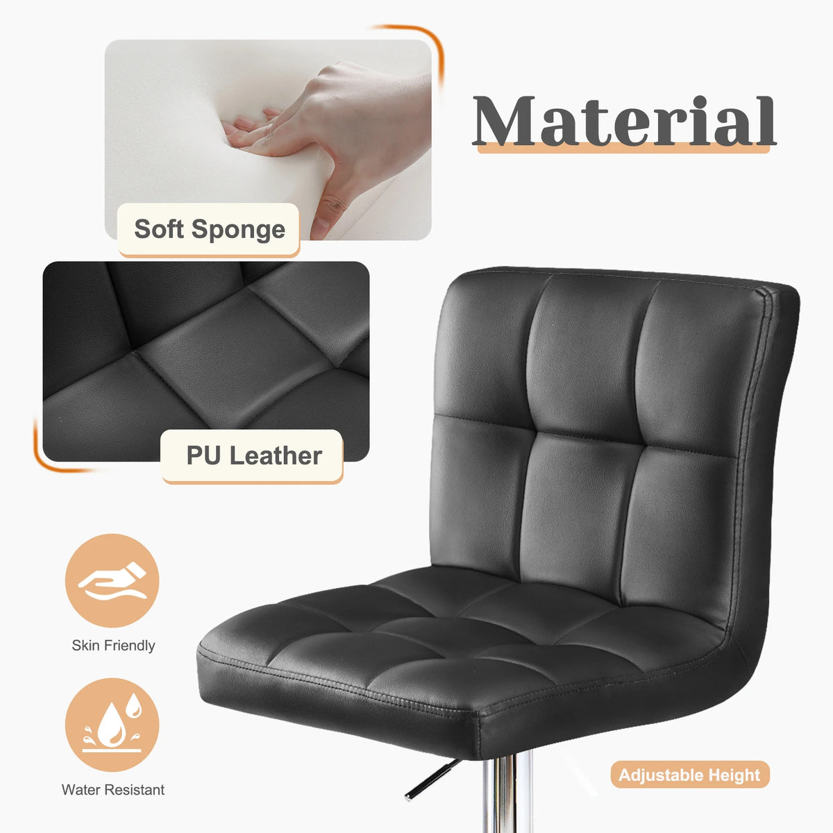 2 PU Leather Swivel Bar Stools with Adjustable Height