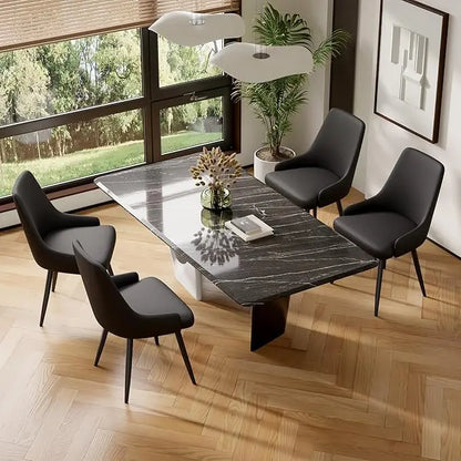Set of Four Faux Leather Modern Dining Chairs with thick cushioned seats