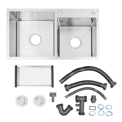 Double Stainless Steel Sink with Removable Drain Basket