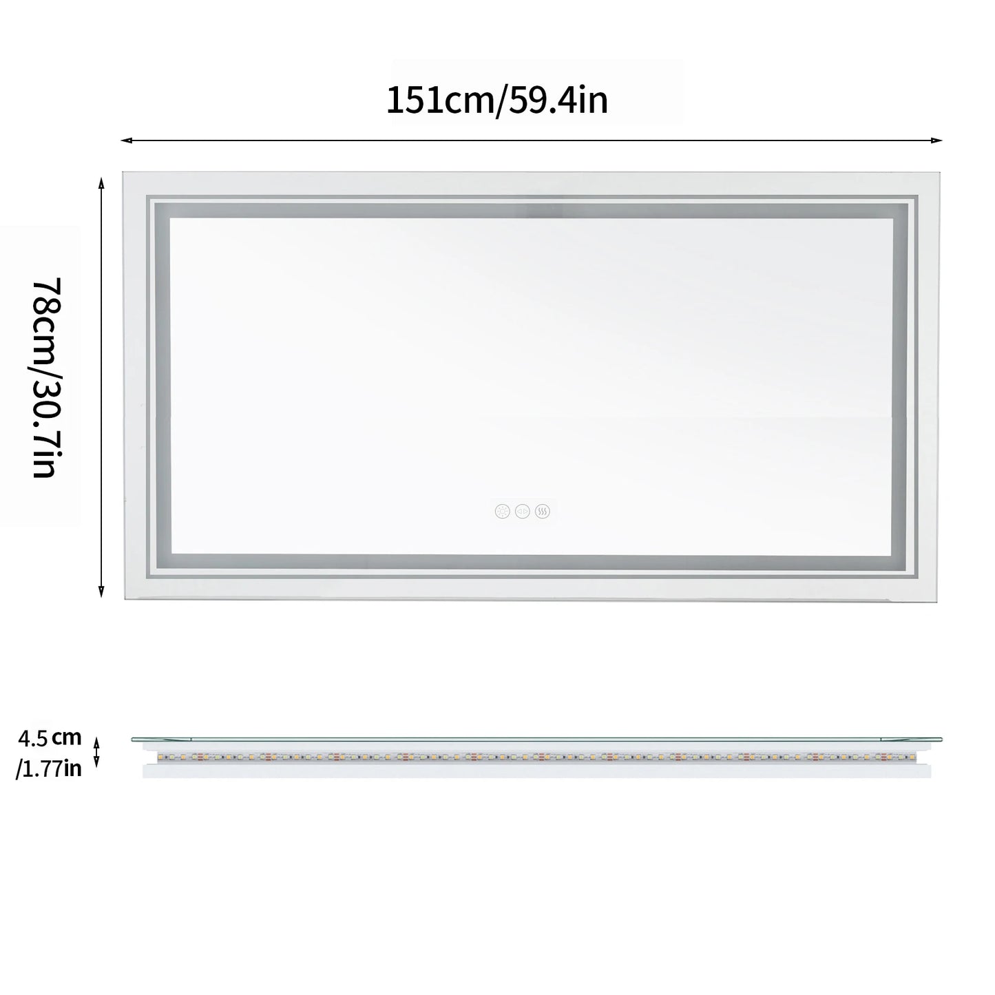 Wall Mounted Touch Anti-fog Large Illuminated LED Bathroom Mirror
