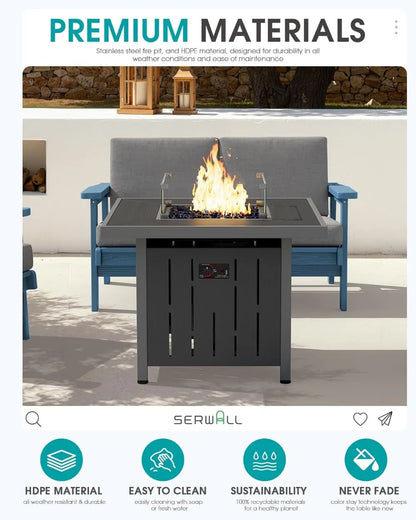 33" BTU 50,000 Outdoor Propane Fire Pit Table with Lid and Glass Wind Guard