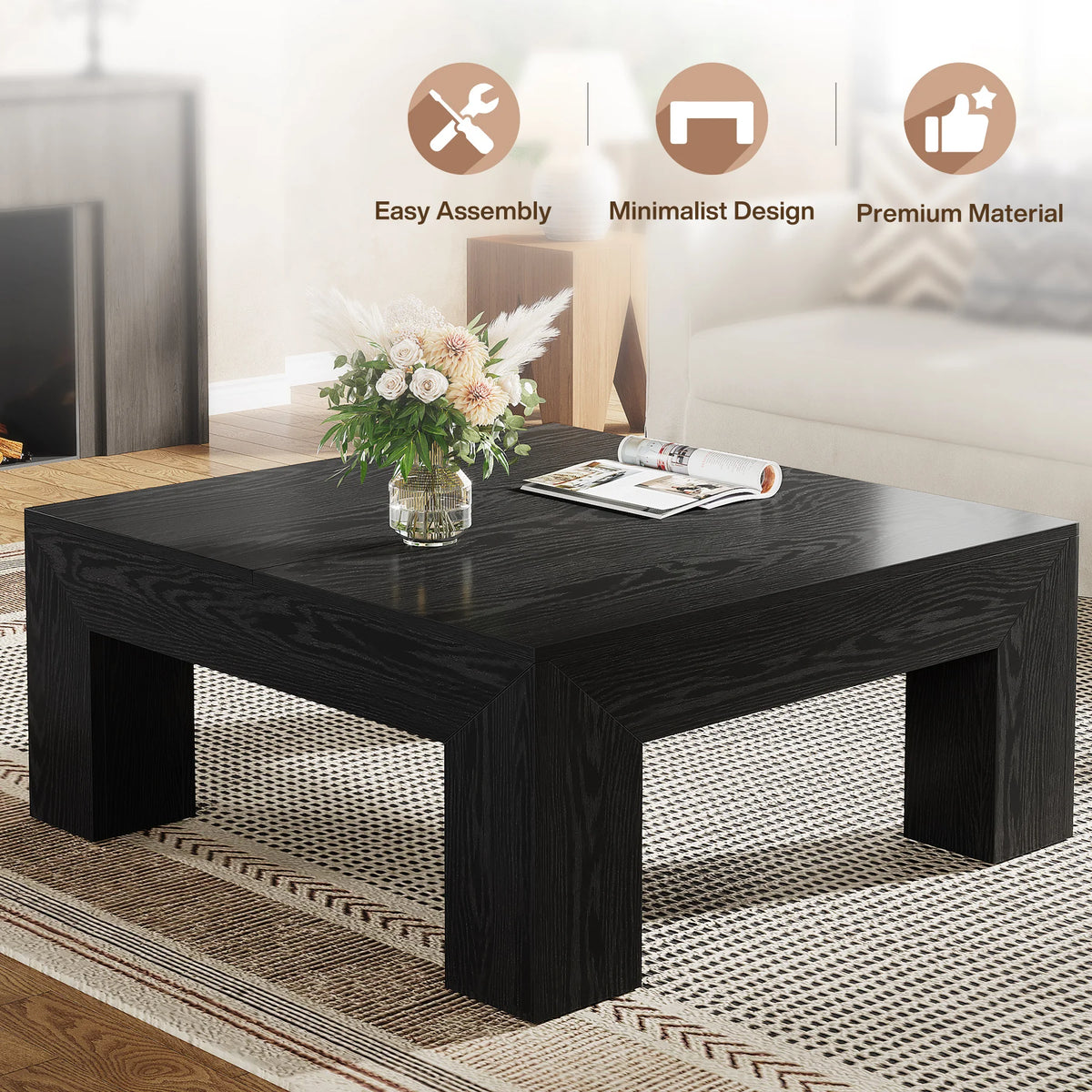 39.4-Inch Square Coffee Table for Living Room