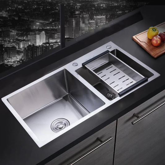 Double Stainless Steel Sink with Removable Drain Basket