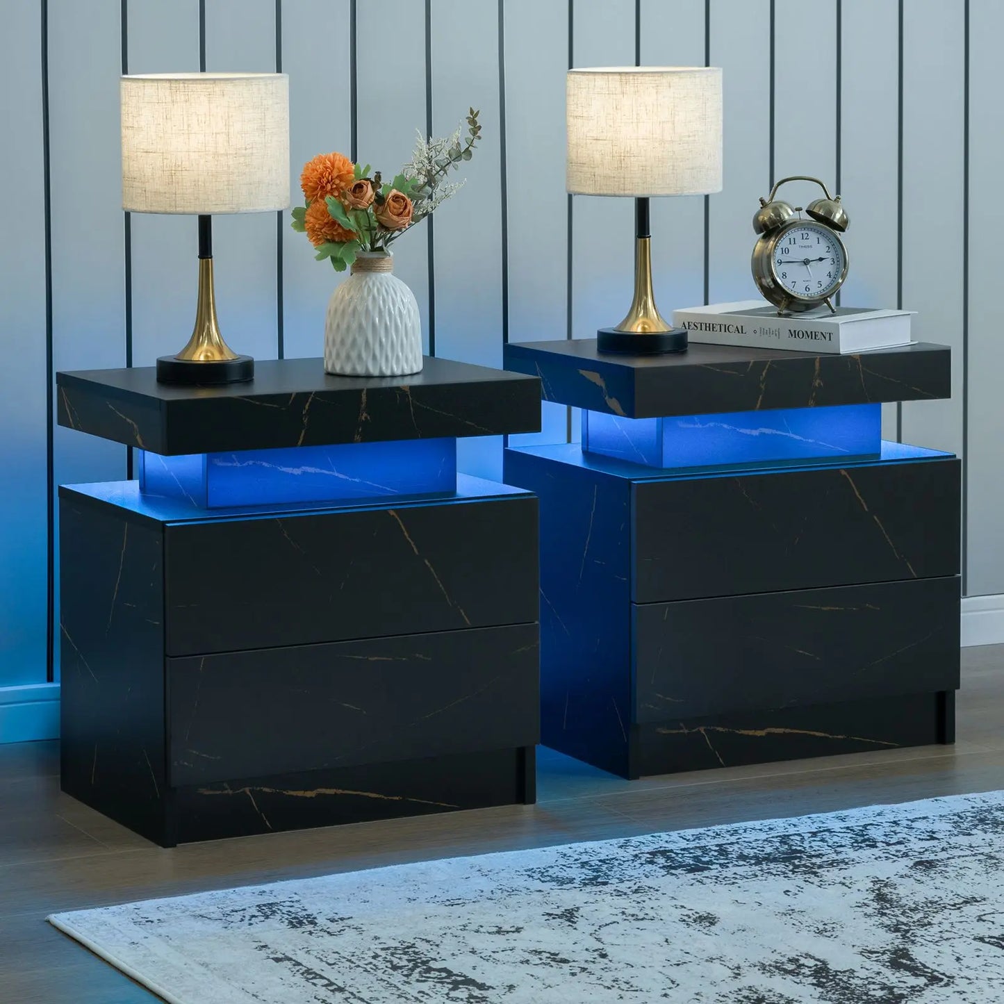Set of 2 LED Nightstands with 2 Drawers for your Bedroom