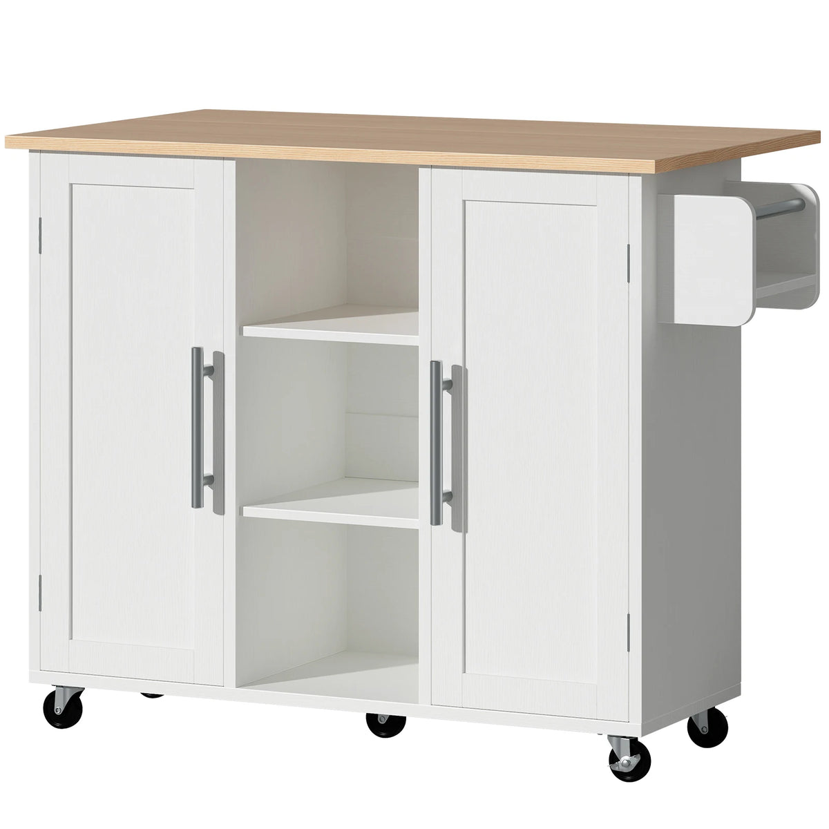42 Inch Wood Rolling Kitchen Cart with Adjustable Shelves