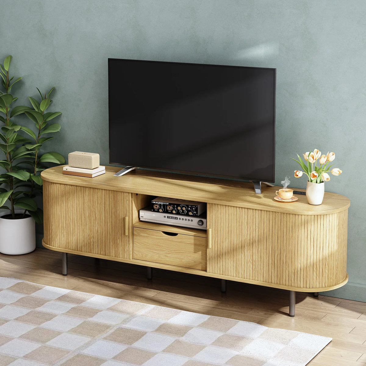69" TV Stand w/ Power Outlet for TVs up to 80" with Adjustable Shelves