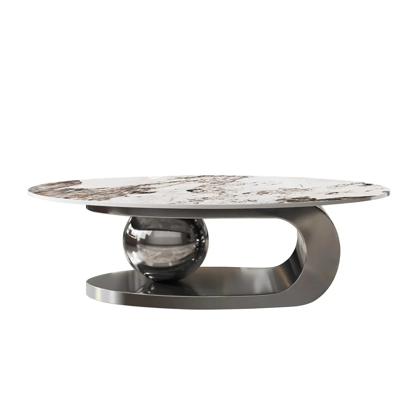Modern Stainless Steel Pedestal Coffee Table with faux Marble Top