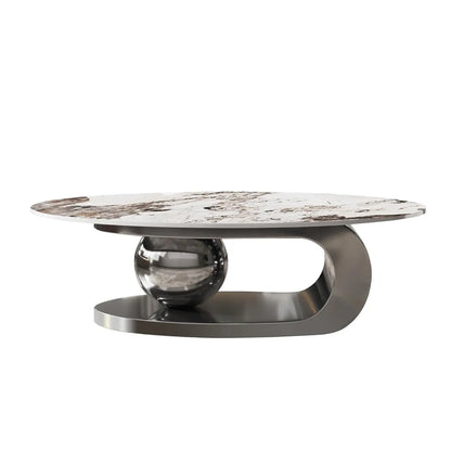 Modern Stainless Steel Pedestal Coffee Table with faux Marble Top