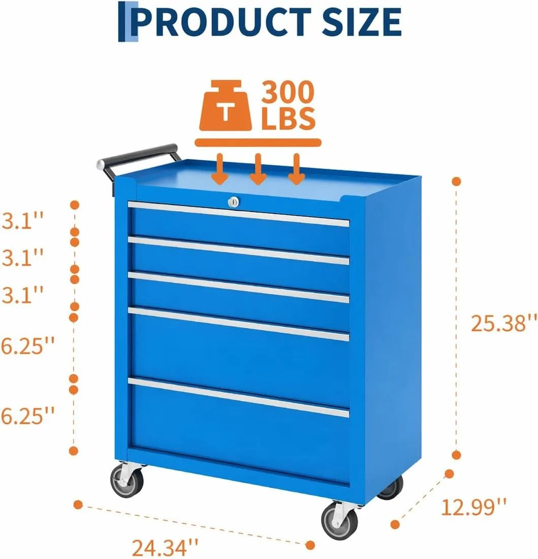5 Drawer Rolling Tool Chest with Locking Tool Cabinet for your Garage Work Shop
