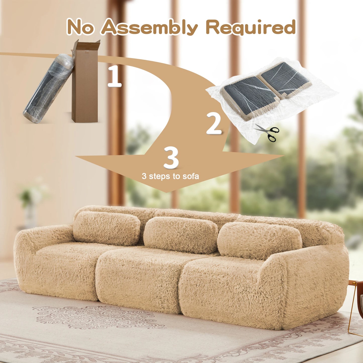 115'' Fluffy Modular Sectional Sofa with Pillows