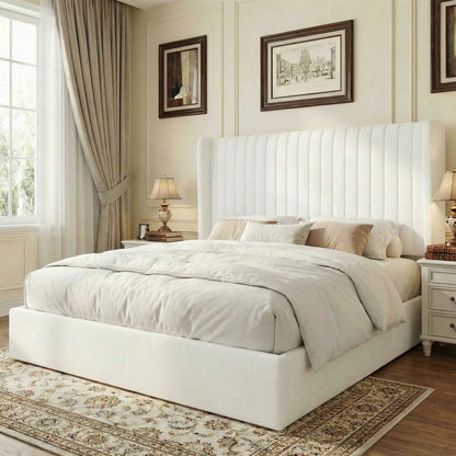 Upholstered Velvet Platform Full, Queen, or King Bed Frame with Hydraulic Driven Lift Up Storage