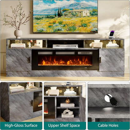 36-inch Electric Fireplace TV Stand for TVs Up to 80" with LED Lights