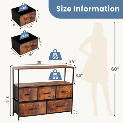 TV Stand with 5 Fabric Drawers for Storage