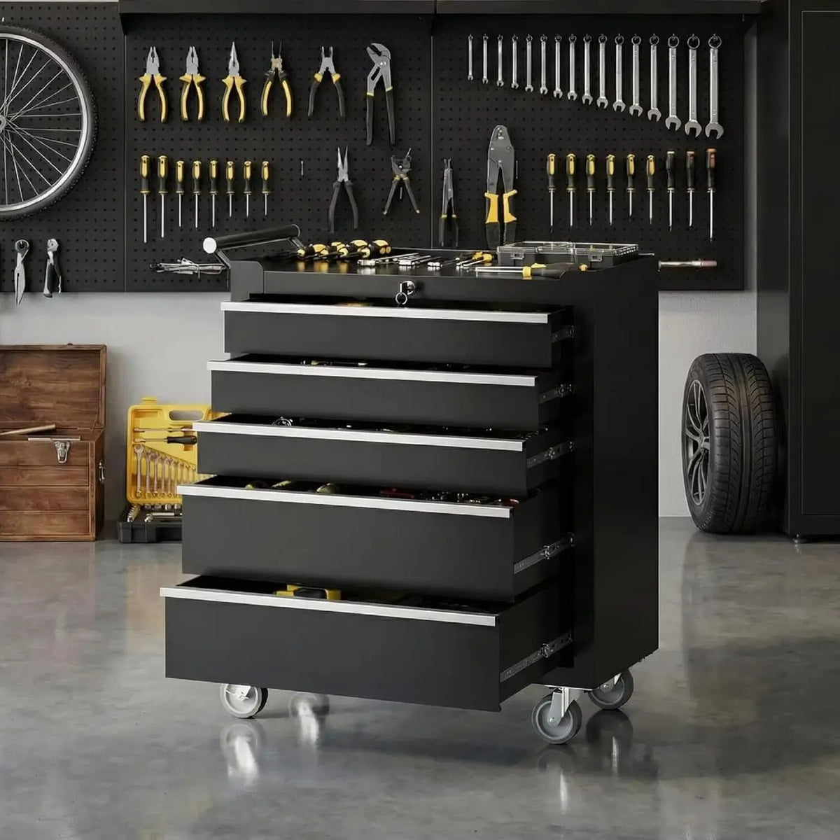 Rolling Heavy Duty Tool Chest with 5 Drawers and Locking Wheels