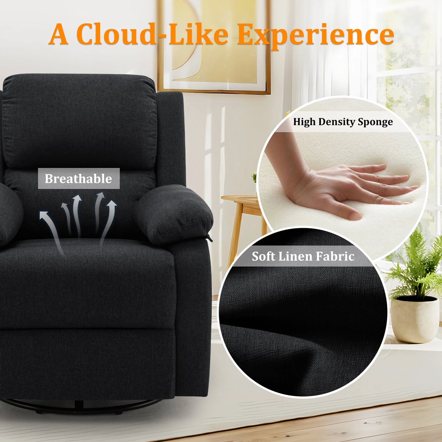 360 Degree Swivel Rocker Recliner for Small Spaces