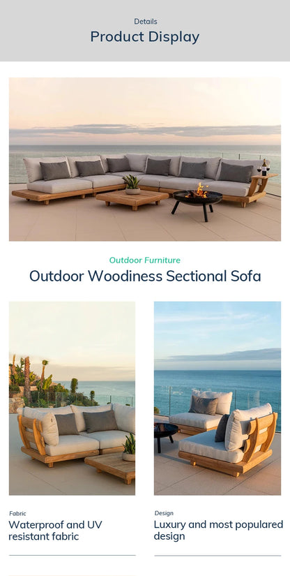 Stylish Outdoor Waterproof Solid Wood Teak Sofa Set