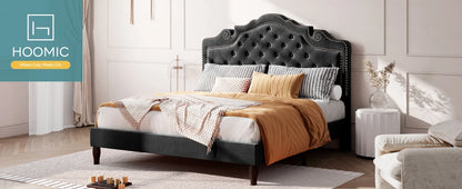 Full/Queen/King Size Velvet Bed Frame with Adjustable Upholstered Tufted Crystalline Headboard