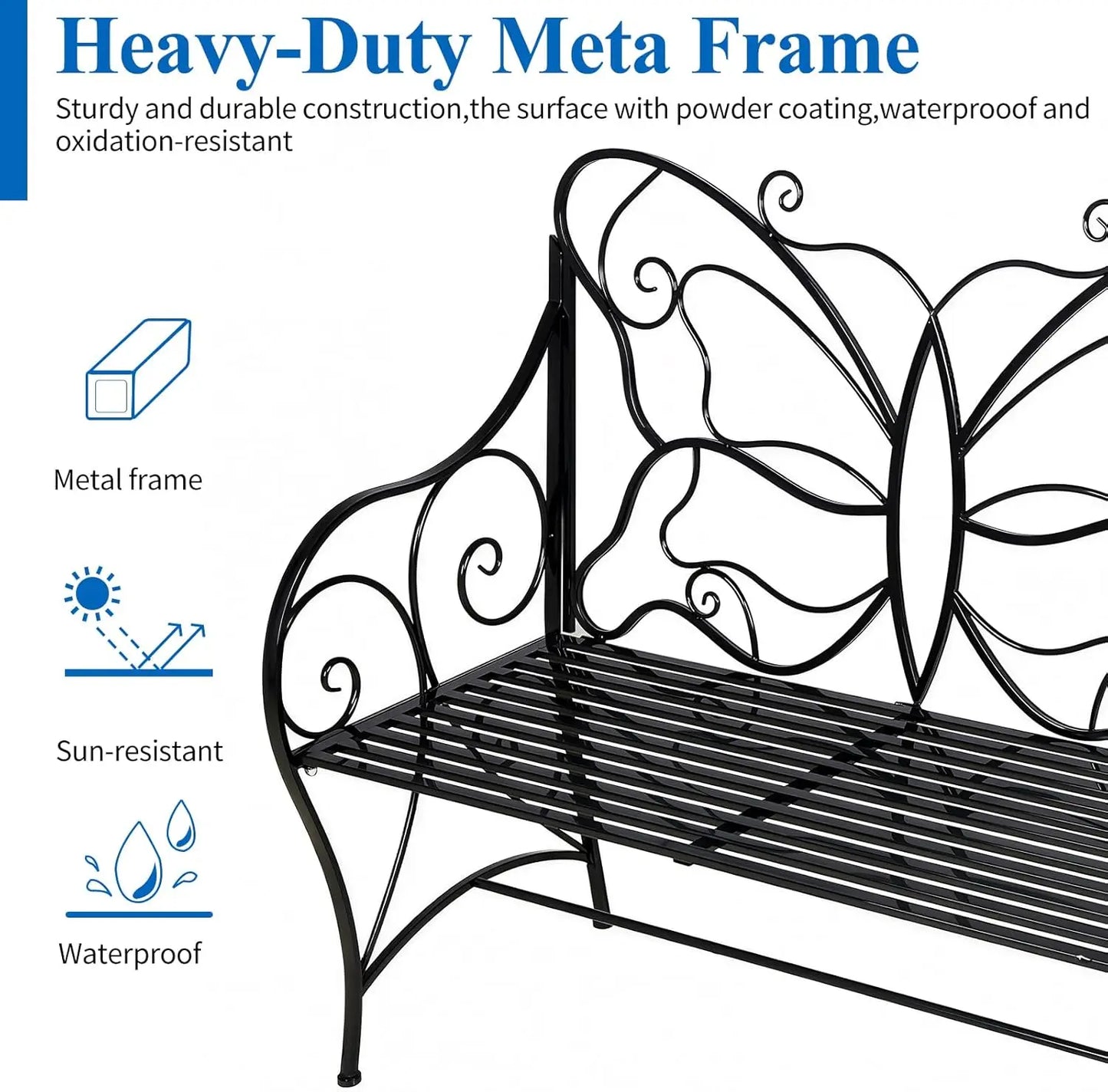 Rust-resistant Butterfly Bench with Arm rests for the backyard, balcony, or porch