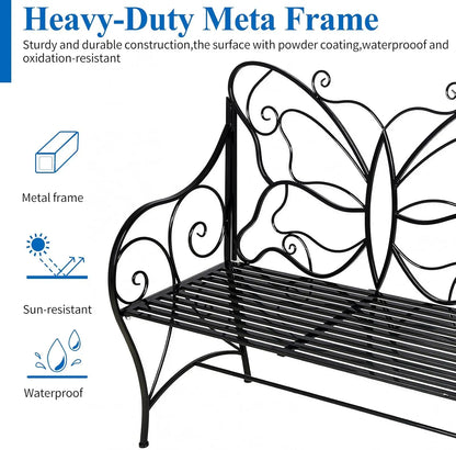 Rust-resistant Butterfly Bench with Arm rests for the backyard, balcony, or porch