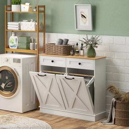 Tilt Out Laundry Hamper Cabinet with 2 pull-out drawers