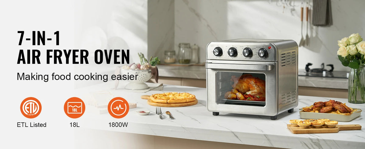 Countertop Stainless Steel 18L 1700W Air Fryer and Toaster Oven Combo