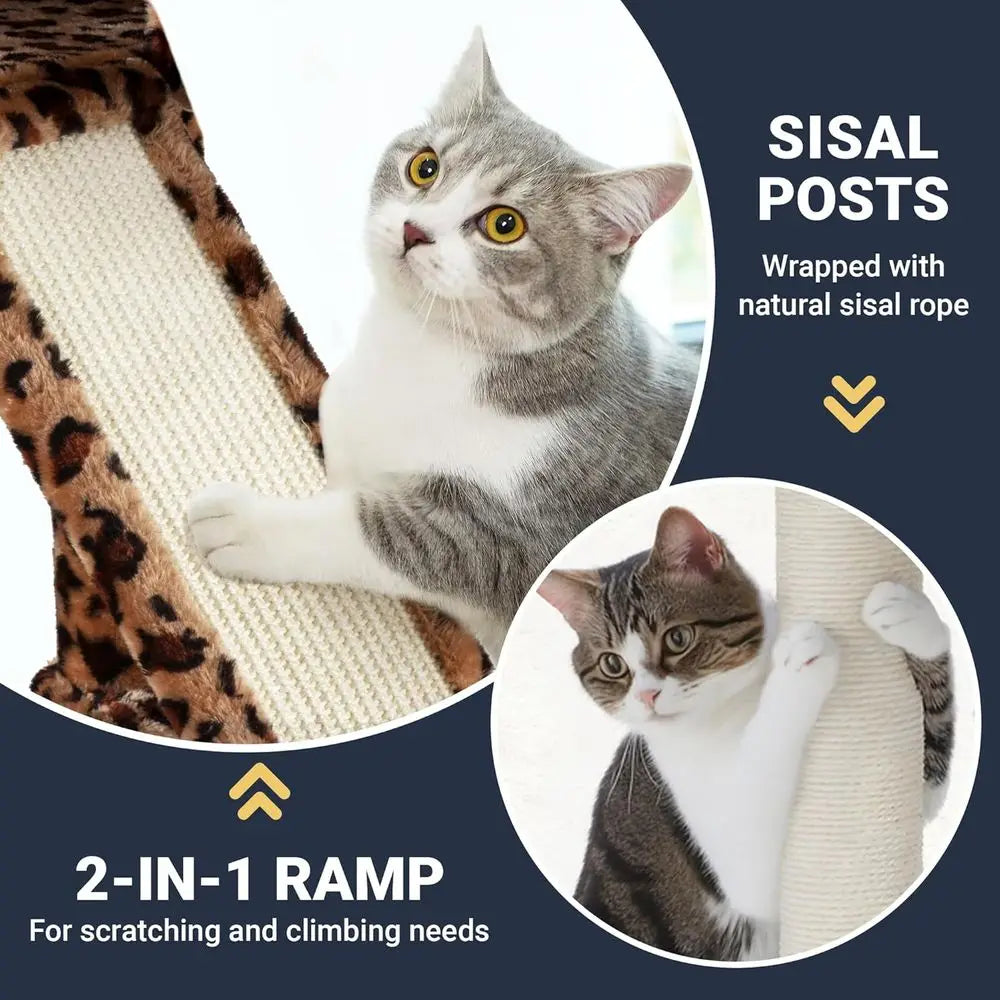5 Level Tall Cat Tower in plush Leopard Print