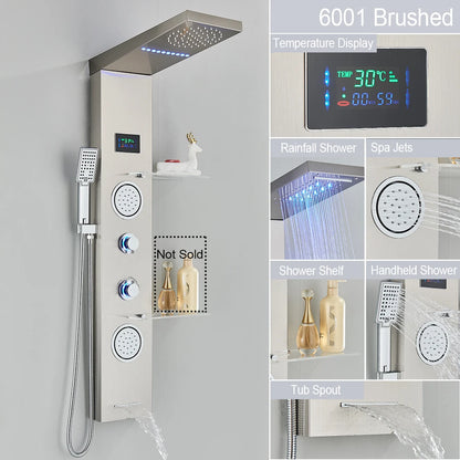 LED Light Waterfall Shower Panel with Digital Display