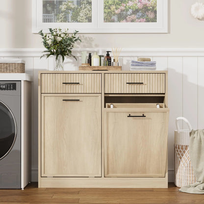 Wood Tilt Out Laundry Hamper Cabinet With Drawers and Baskets