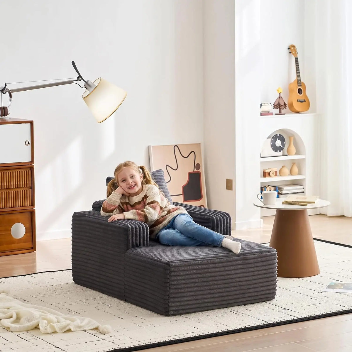 45'' Corduroy Cloud Chaise Lounge Sofa with Deep Seat and Wide Arm Rests