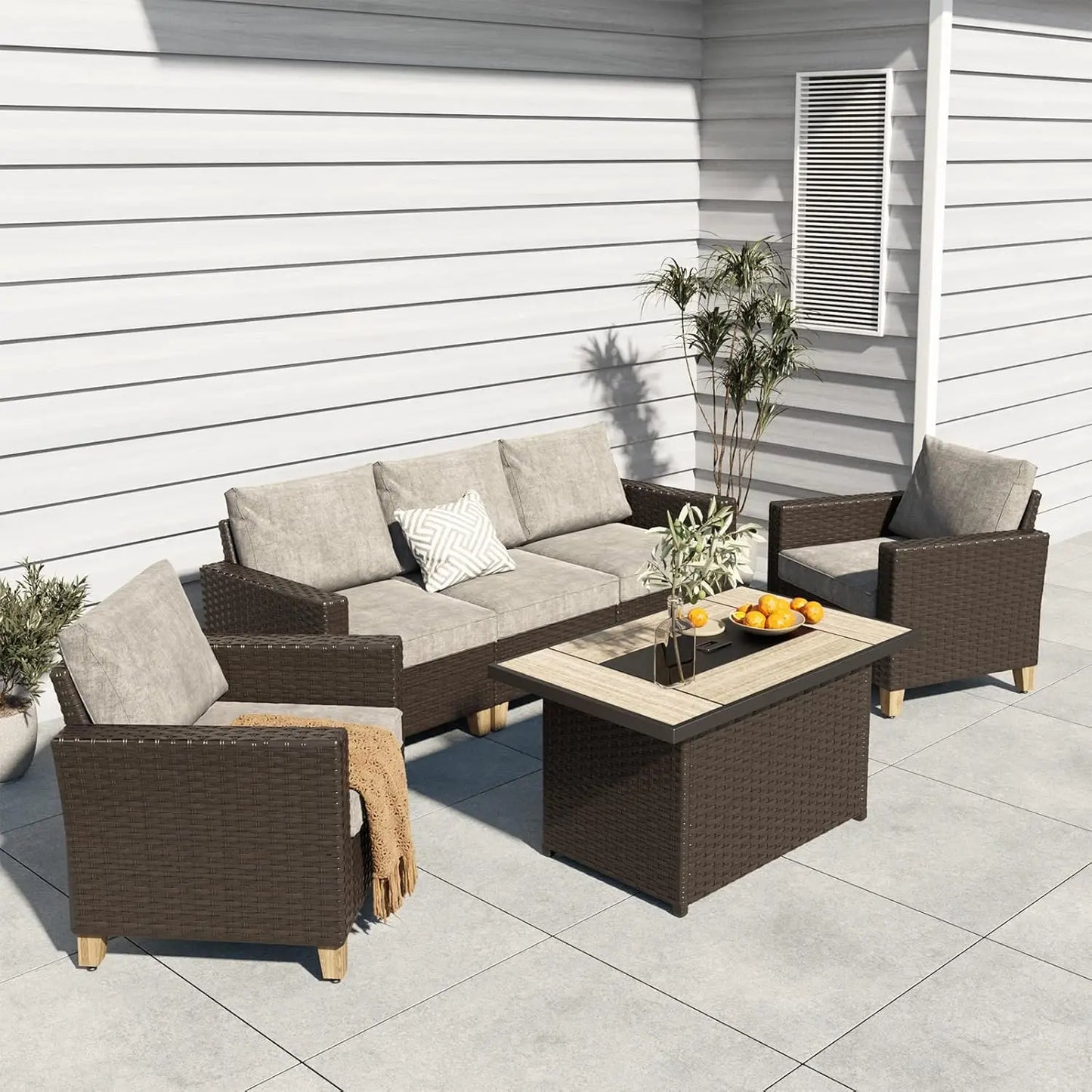 43-Inch Ceramic Tile Top Propane Fire Pit/Table with Wicker Base
