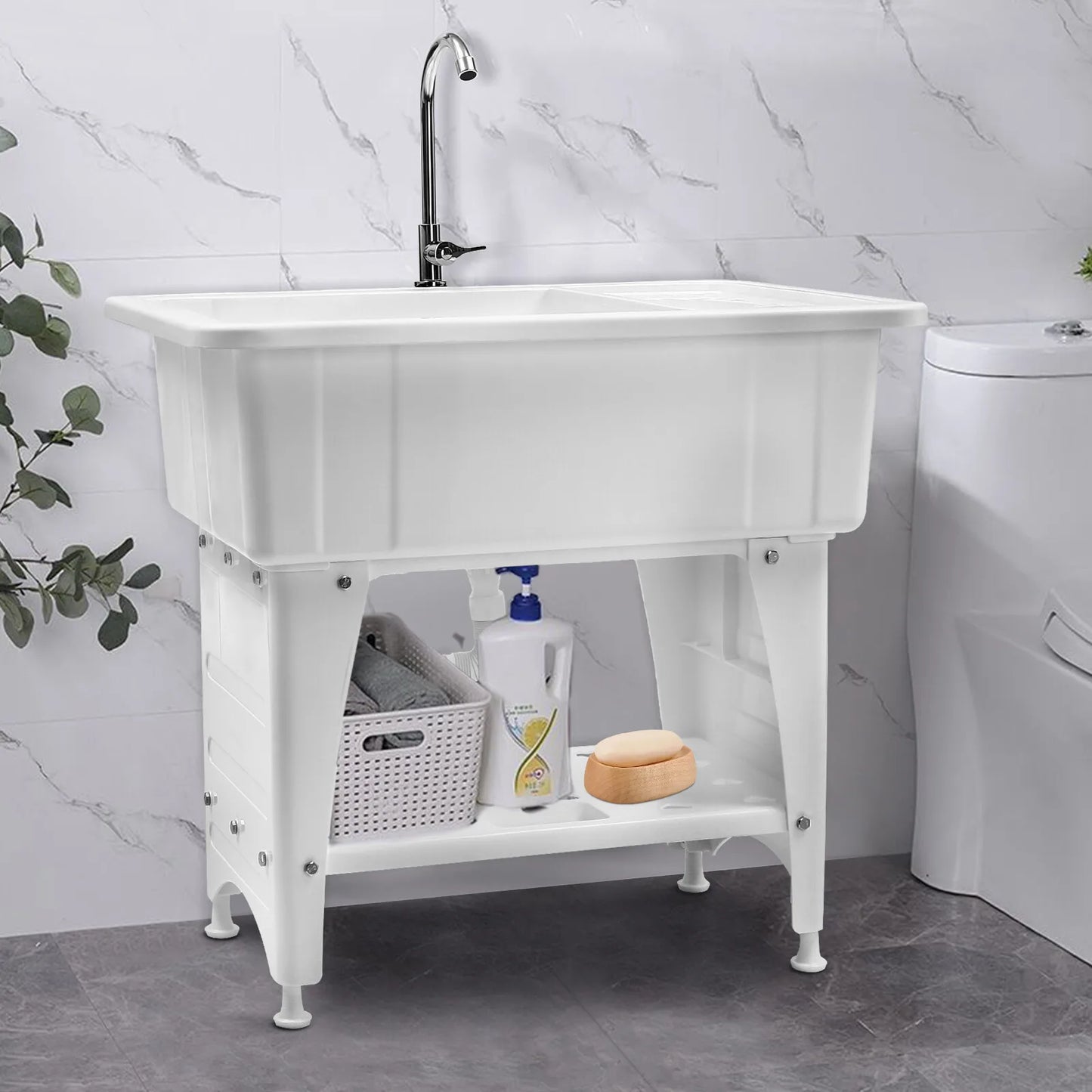 Freestanding White Utility Sink with faucet