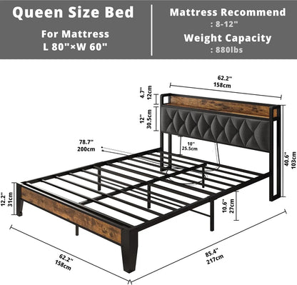 Twin/TwinXL/Full/Queen/King/ Bed Frames with Storage Headboard and Outlets