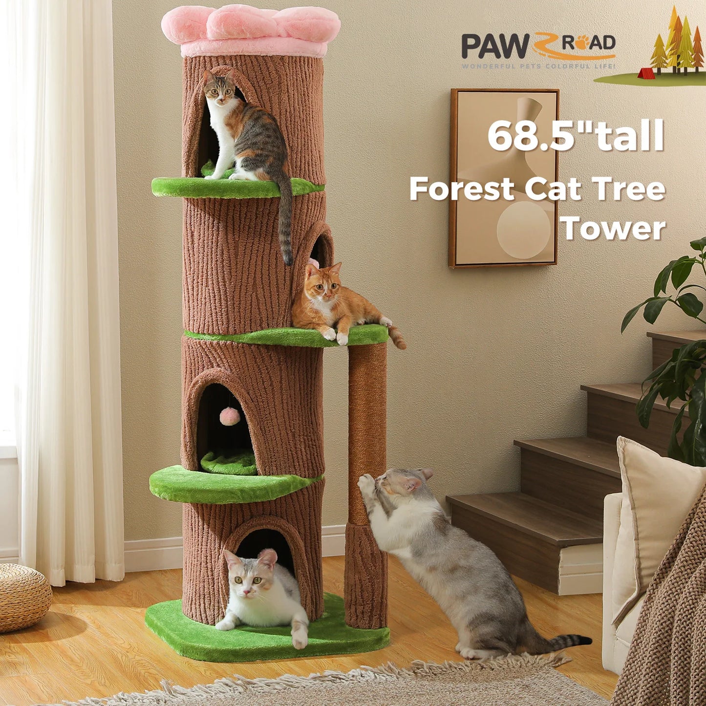 Luxurious Large Cat Tree with 2 or 4 Spacious Condos and a detachable toy for your cat or cats enjoyment!