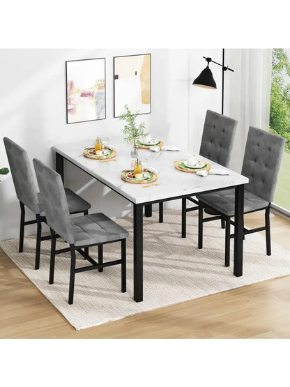 Faux Marble Dining Table Set with 4 Velvet Chairs