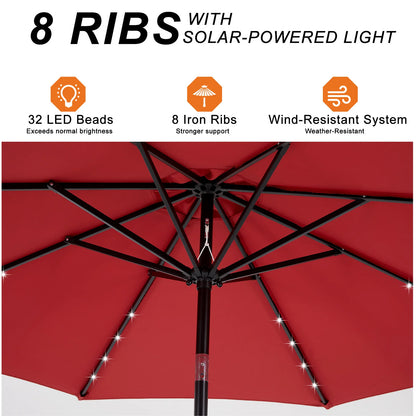 9.5FT Solar Patio Umbrella with 32 LED Lights for your Backyard