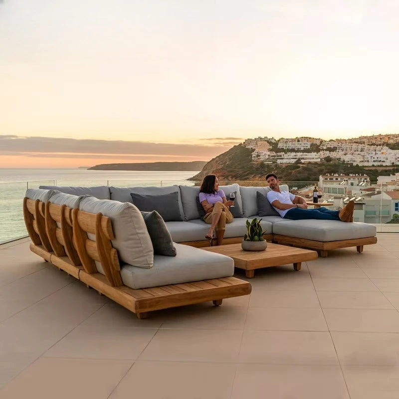 Stylish Outdoor Waterproof Solid Wood Teak Sofa Set