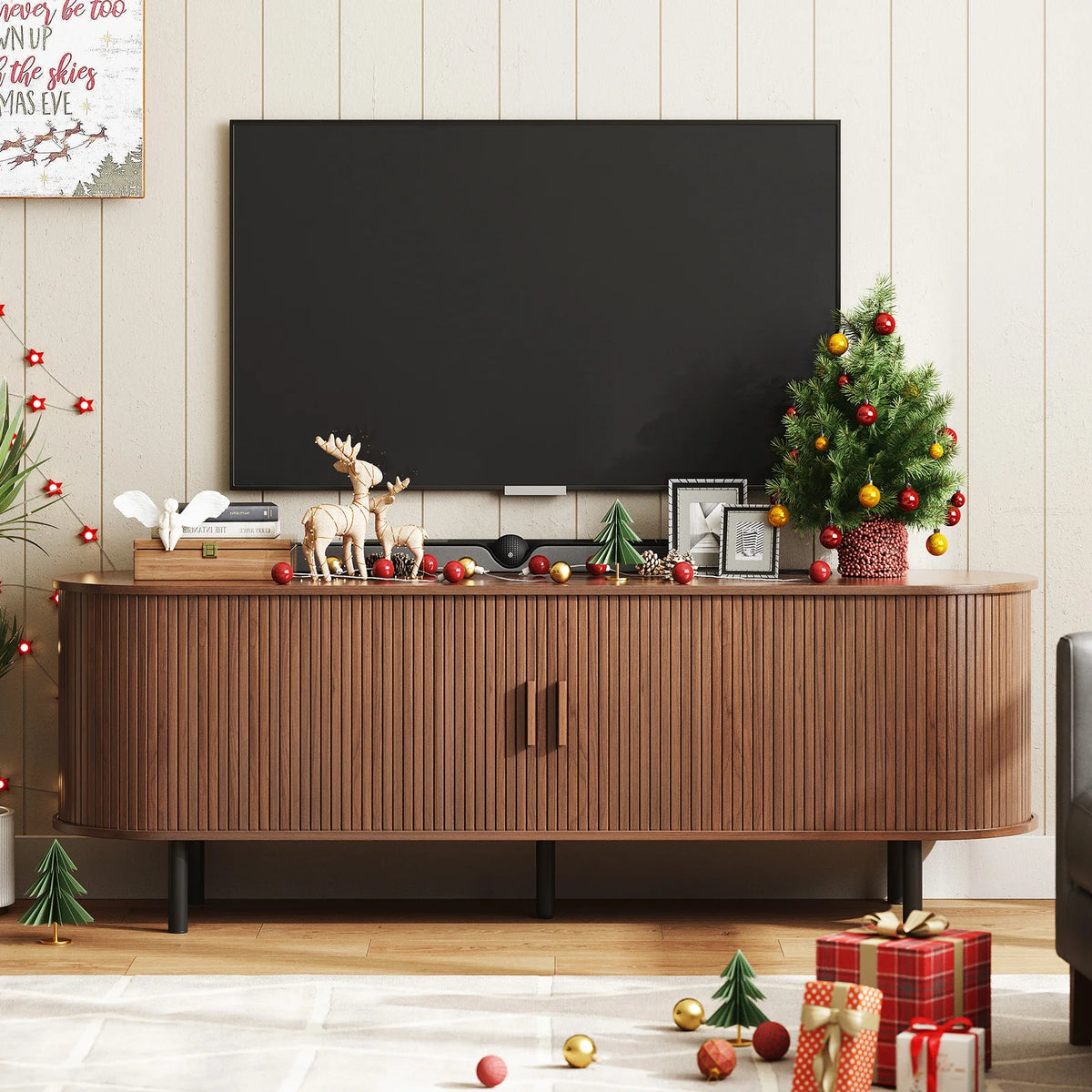 69" TV Stand w/ Power Outlet for TVs up to 80" with Adjustable Shelves