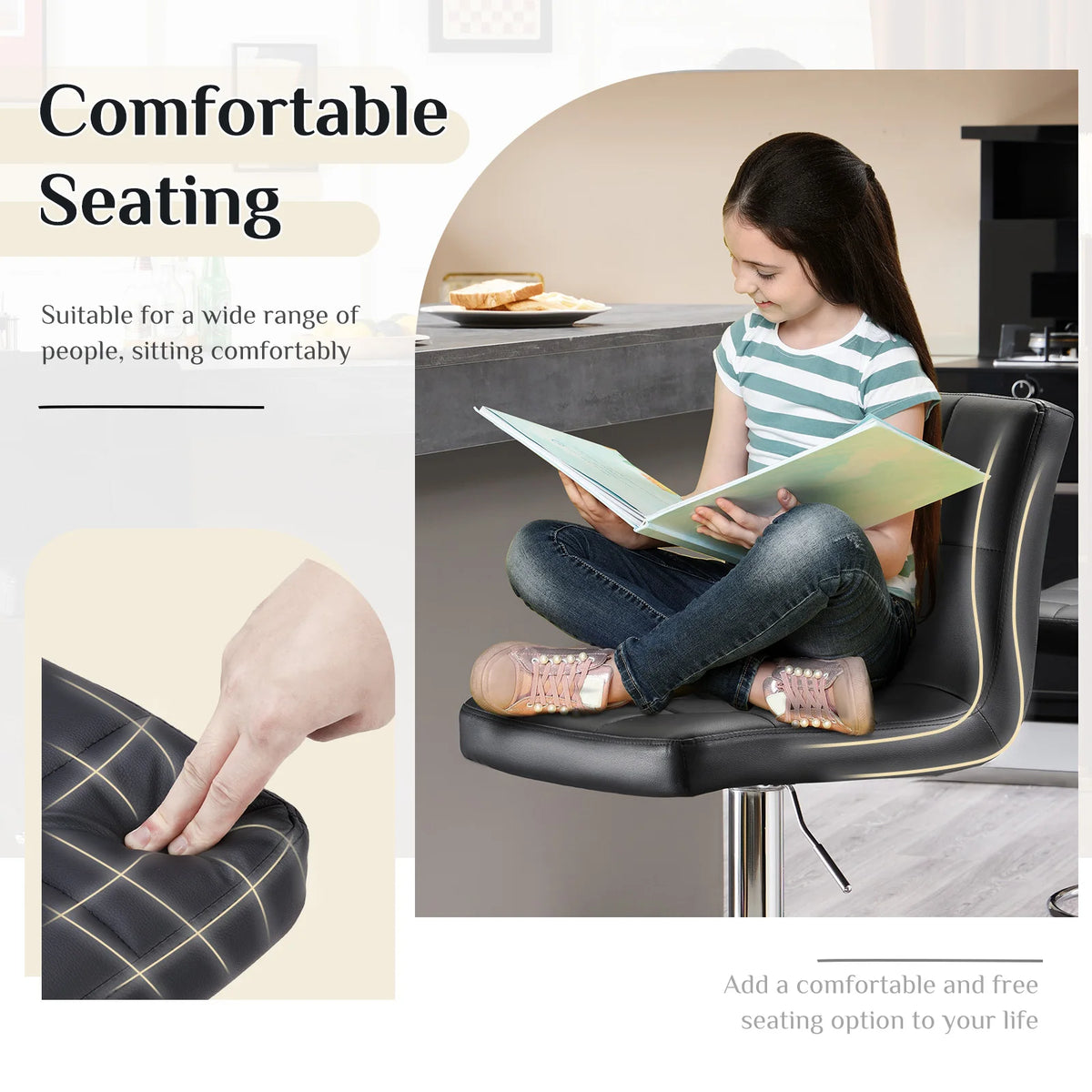 2 PU Leather Swivel Bar Stools with Adjustable Height