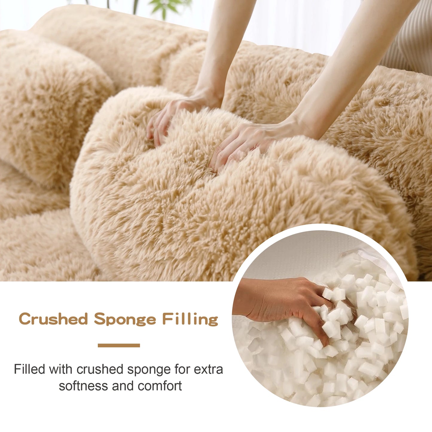 115'' Fluffy Modular Sectional Sofa with Pillows