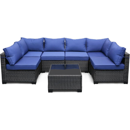 7-Piece Modular Outdoor Rattan Furniture Set,