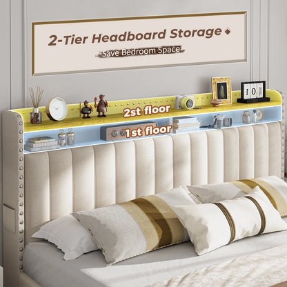 Full, Queen or King Platform Bed Frame with 3 Drawers and 2-Tier Storage