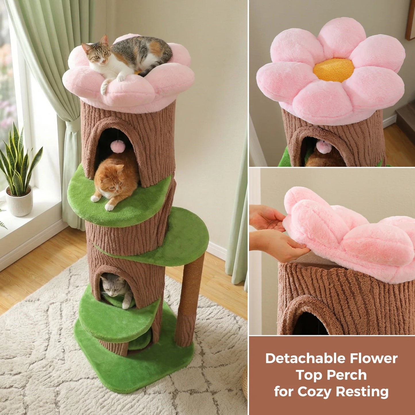 Luxurious Large Cat Tree with 2 or 4 Spacious Condos and a detachable toy for your cat or cats enjoyment!